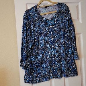 3X blue white turquoise cardigan